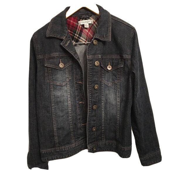 Coldwater Creek Denim Jean Jacket Women’s Size Small Plaid Flannel Accents - Picture 1 of 12